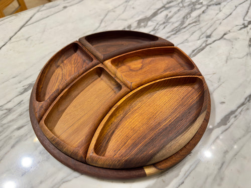 Handcrafted Shisham Wood Divided Serving Platter Set – 30 cm