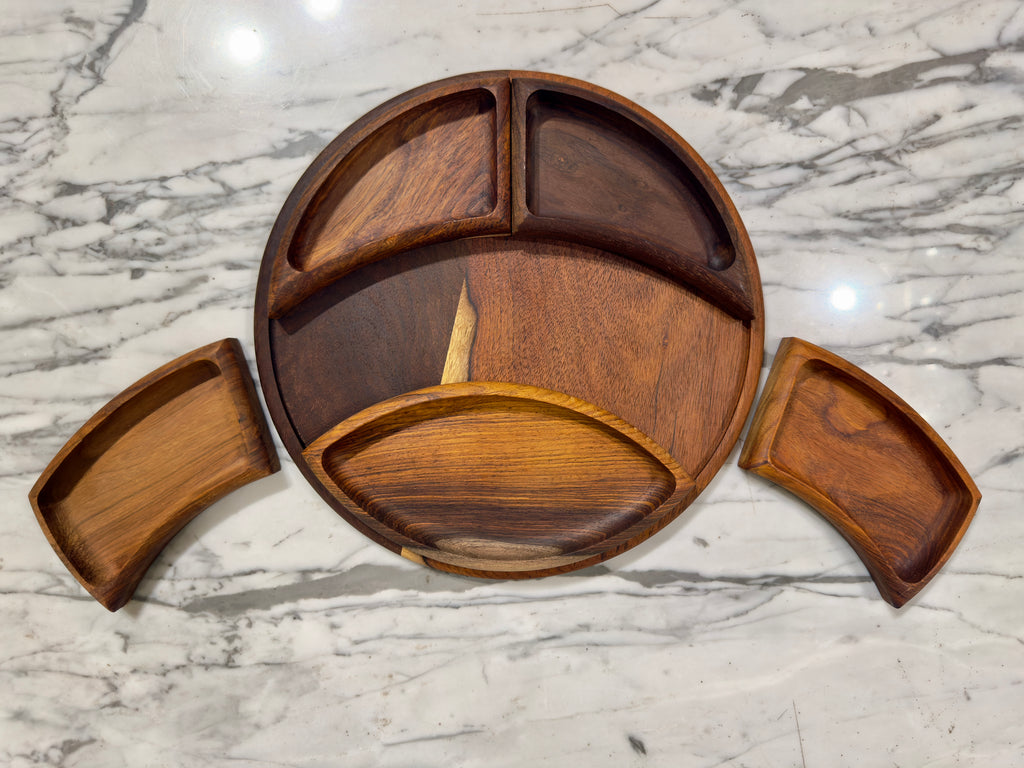 Handcrafted Shisham Wood Divided Serving Platter Set – 30 cm