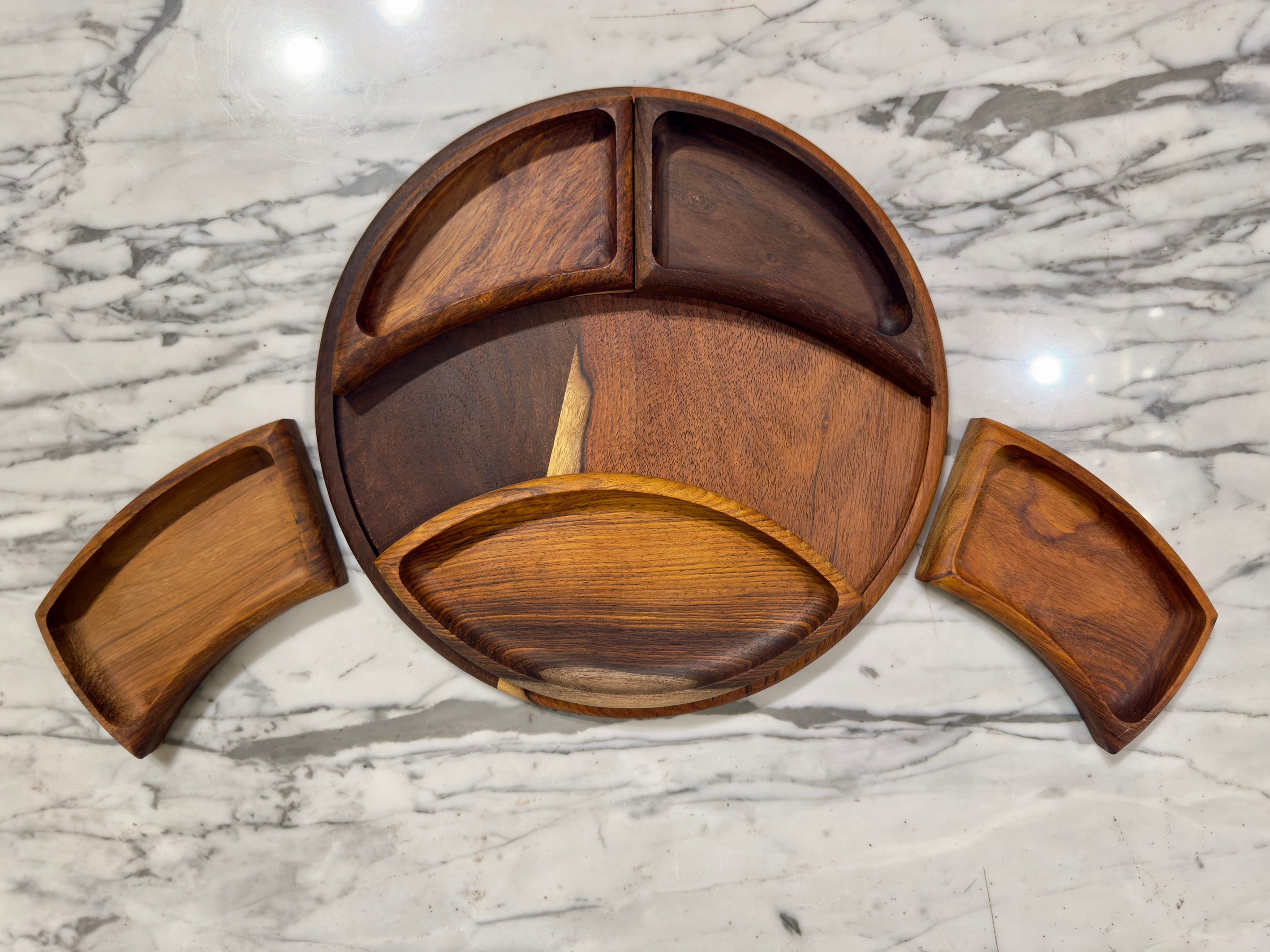 Handcrafted Shisham Wood Divided Serving Platter Set – 30 cm