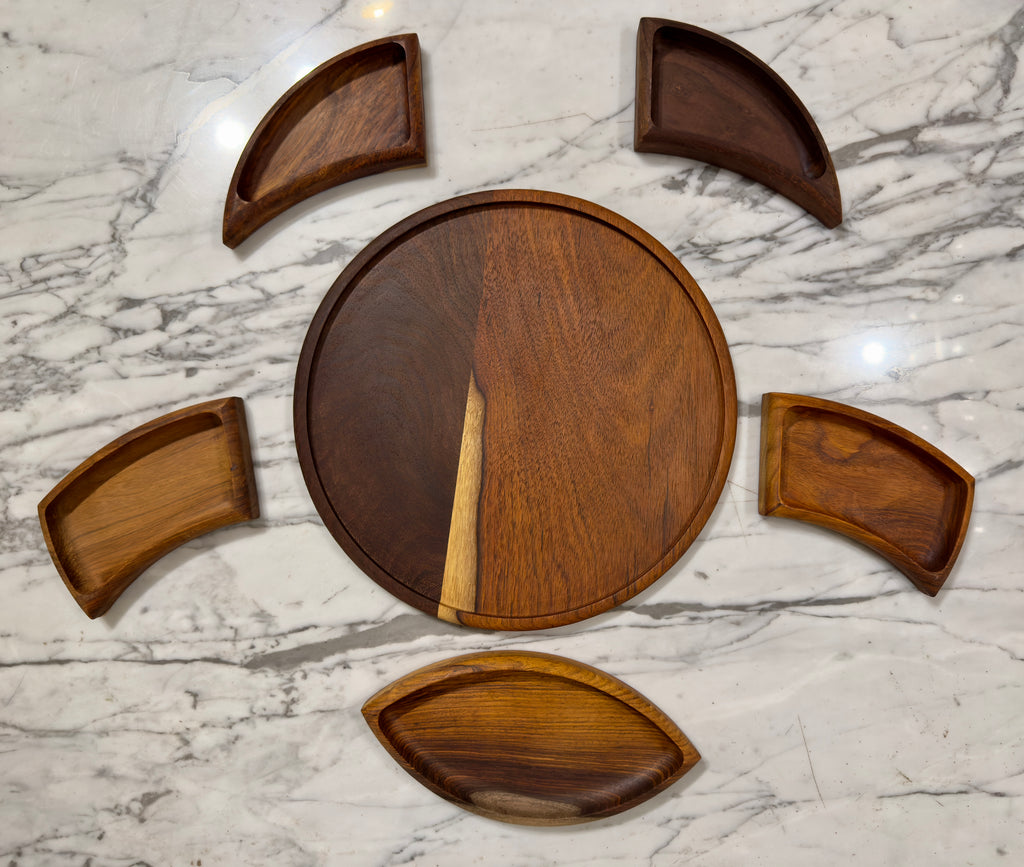 Handcrafted Shisham Wood Divided Serving Platter Set – 30 cm