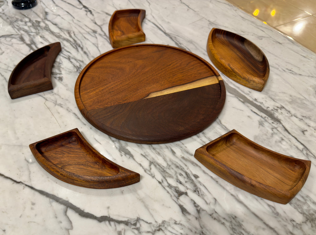 Handcrafted Shisham Wood Divided Serving Platter Set – 30 cm