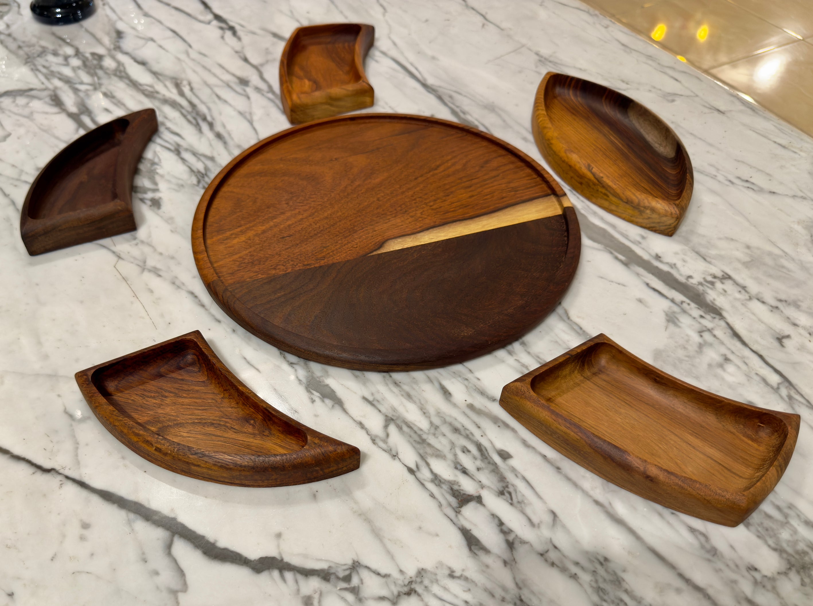 Handcrafted Shisham Wood Divided Serving Platter Set – 30 cm