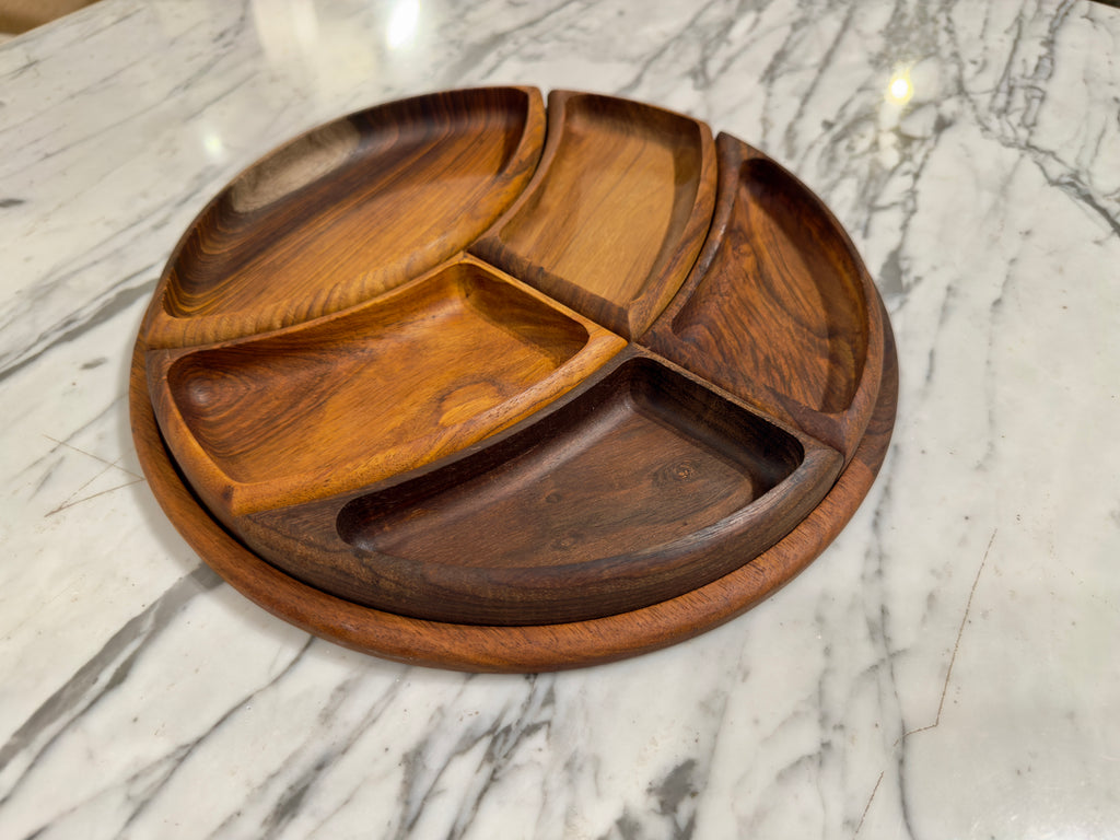 Handcrafted Shisham Wood Divided Serving Platter Set – 30 cm