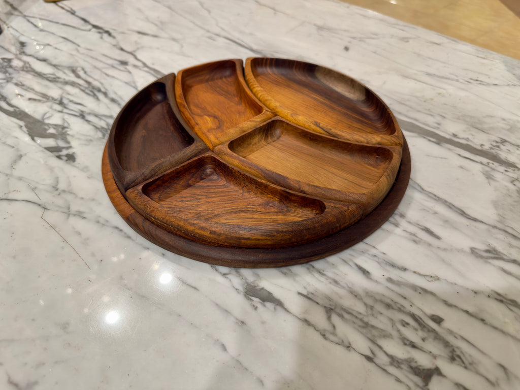 Handcrafted Shisham Wood Divided Serving Platter Set – 30 cm