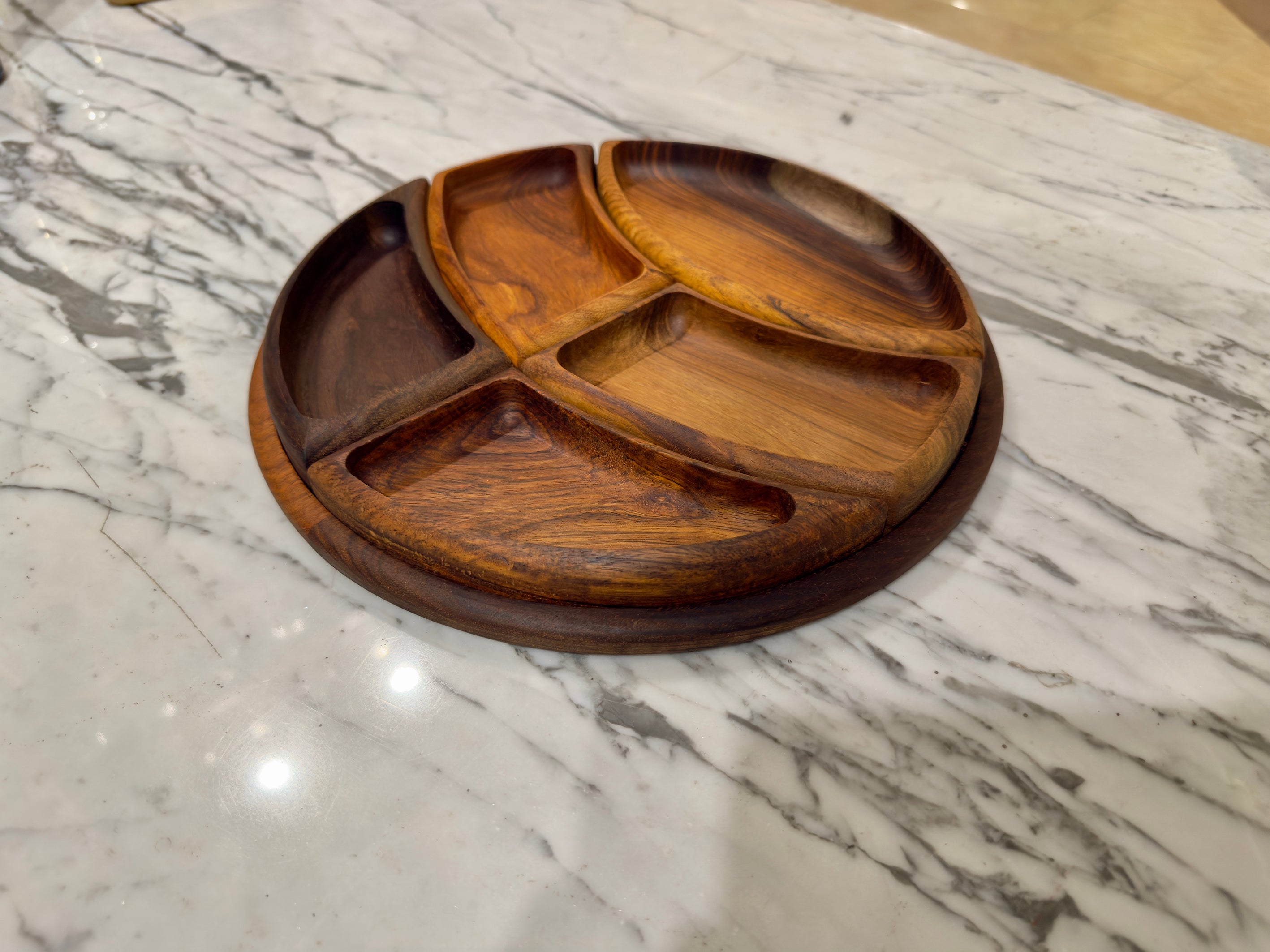 Handcrafted Shisham Wood Divided Serving Platter Set – 30 cm