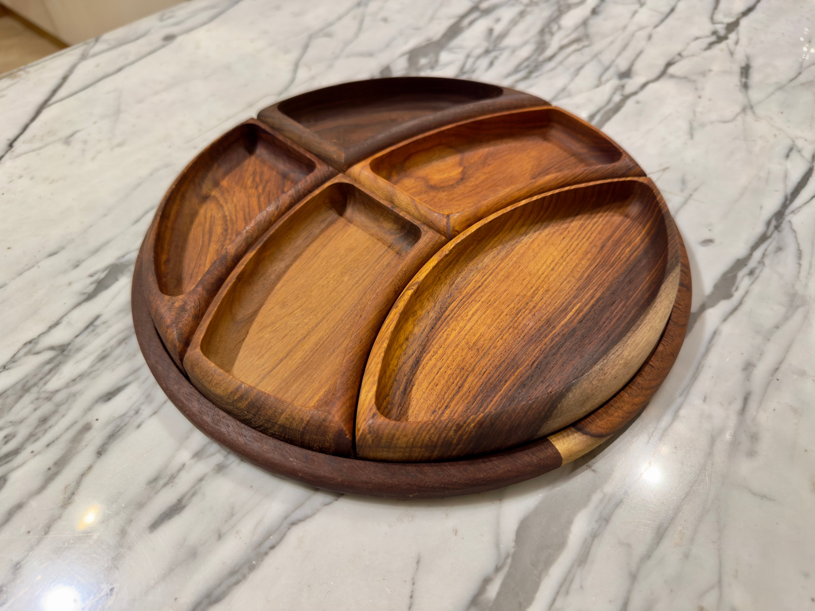 Handcrafted Shisham Wood Divided Serving Platter Set – 30 cm