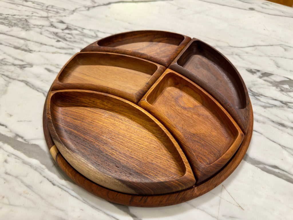 Handcrafted Shisham Wood Divided Serving Platter Set – 30 cm