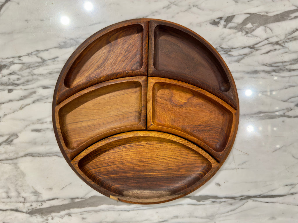 Handcrafted Shisham Wood Divided Serving Platter Set – 30 cm
