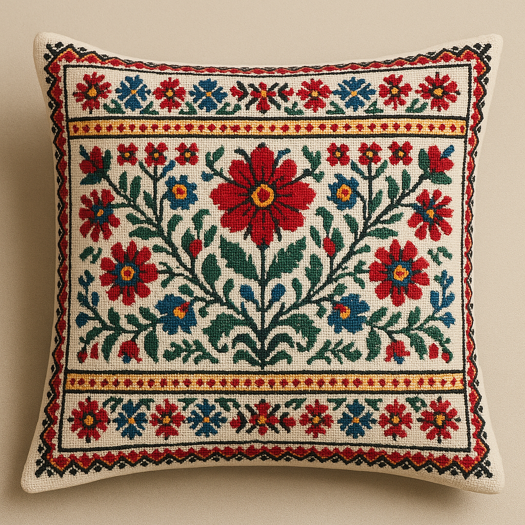 Folkloric Eastern European Embroidered Cushion Cover