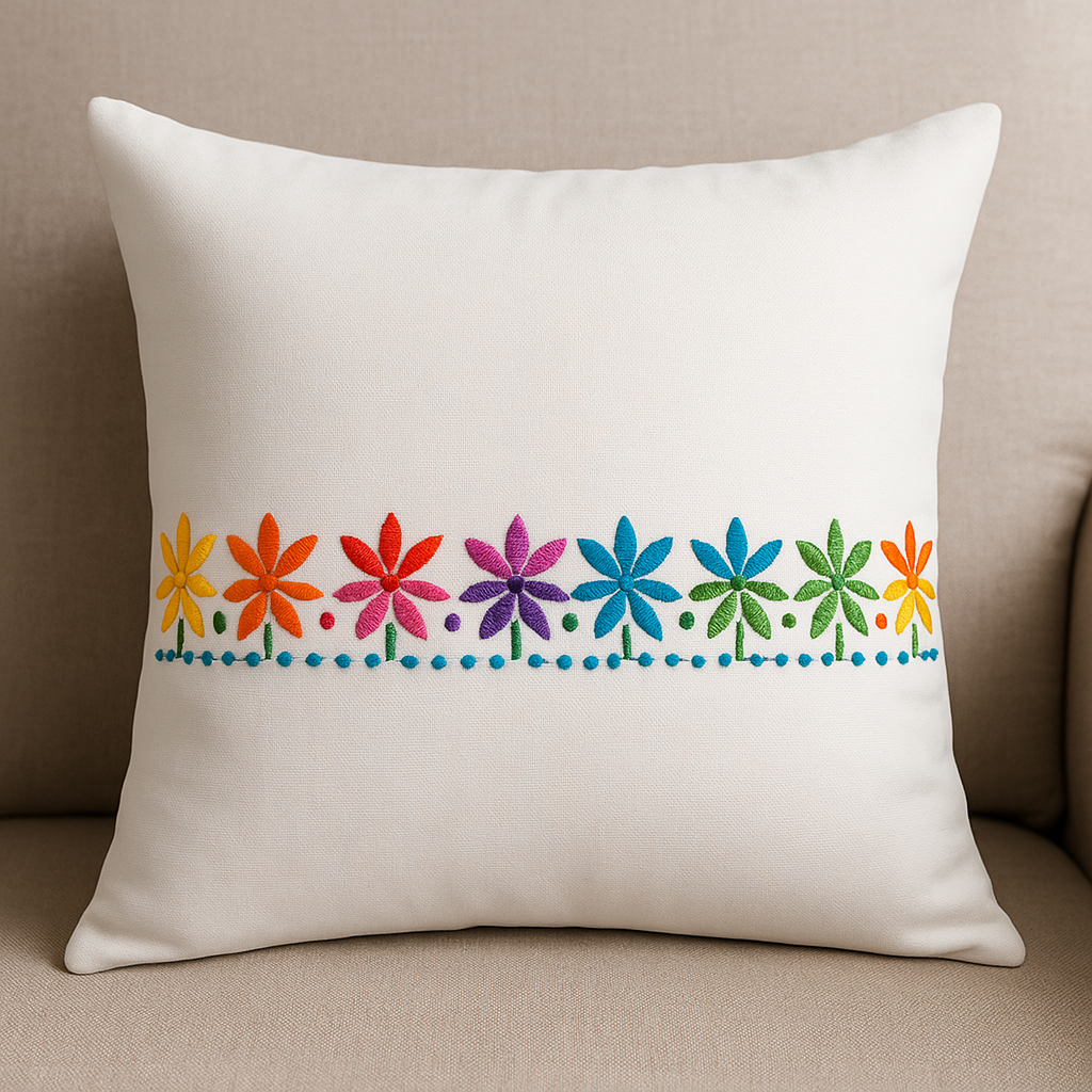 Floral Rainbow Embroidered Cushion Cover