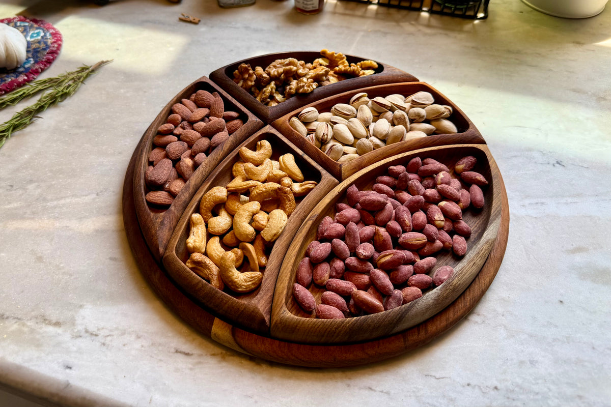 Handcrafted Wood Divided Serving Platter Set – 30 cm
