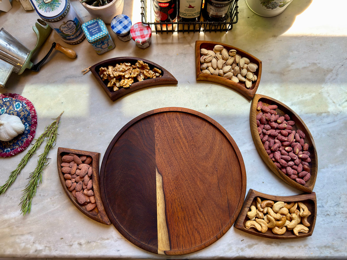 Handcrafted Wood Divided Serving Platter Set – 30 cm