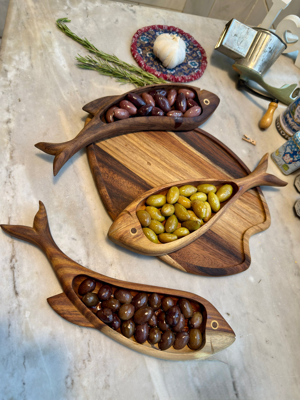 Handcrafted Fish Serving Platter Set – 3 Pieces